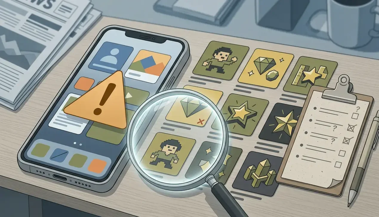 Illustration of a mobile casino screen checked against a verification list